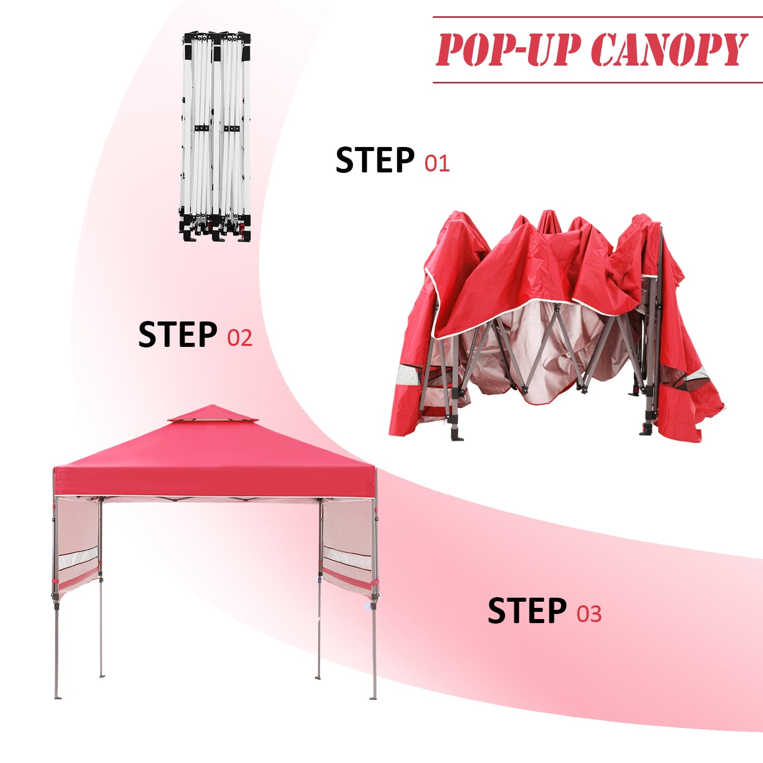 Outdoor Basic 10x17 Ft 2-Tier Pop Up Canopy Tent, Instant Canopy Shelter with Ventilation, Adjustable Dual Half Awnings and Wheeled Carrying Bag,Red