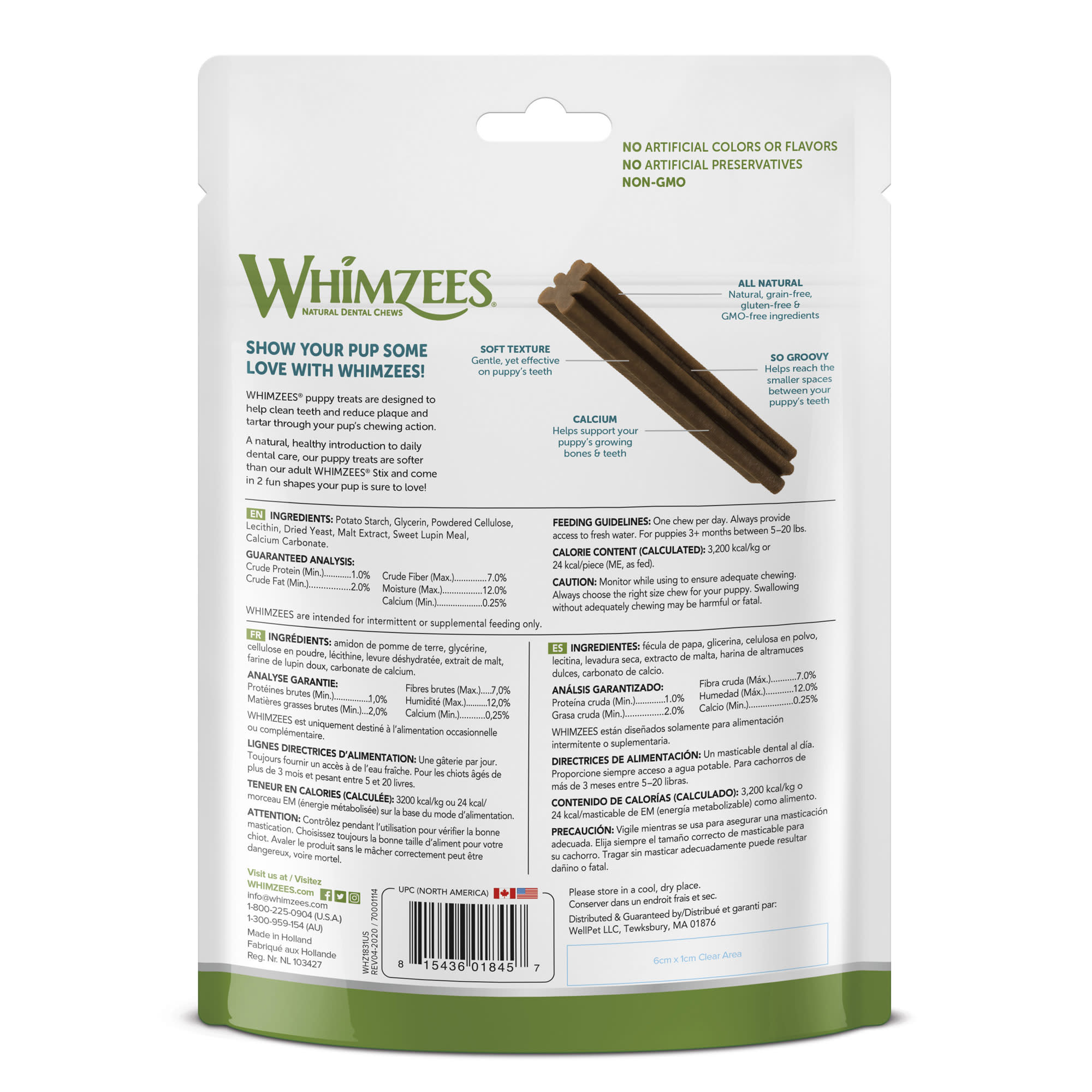 Whimzees Natural Grain Free Dental X-Small/Small Puppy Treats， 7.9 oz.， Pack of 30