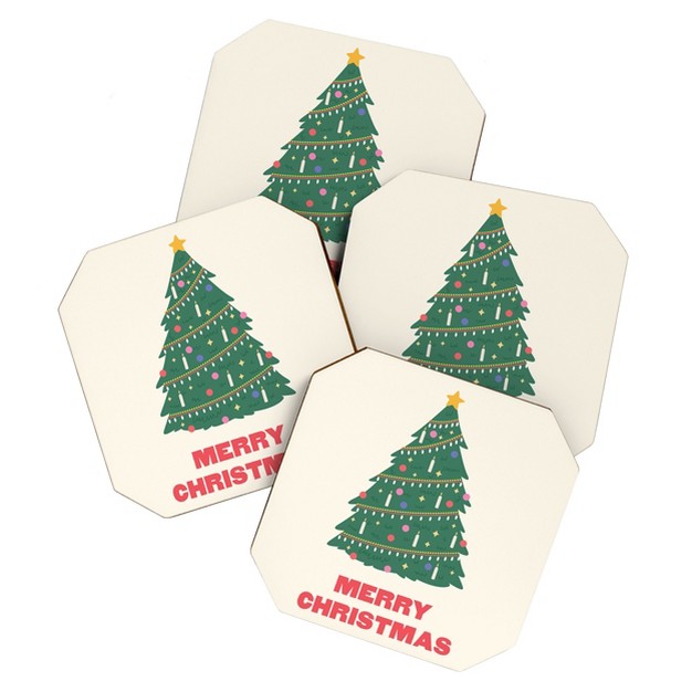 April Lane Art Merry Christmas Tree Coaster Set deny Designs