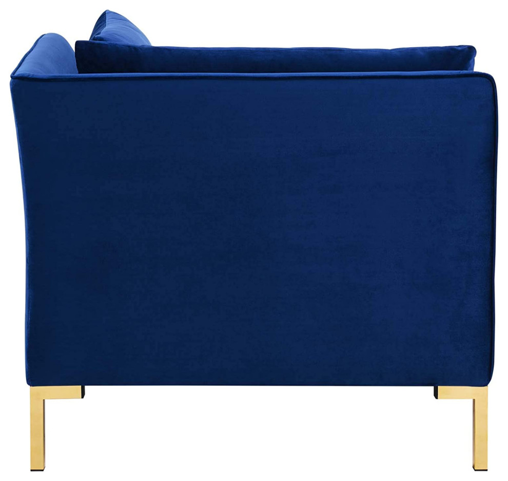 Modern Loveseat  Golden Metal Legs With Velvet Padded Seat  ampPiping Accent   Contemporary   Sofas   by Declusia  Houzz