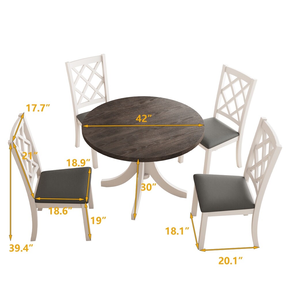 5 Piece Round Dining Table Set with Upholstered Chairs