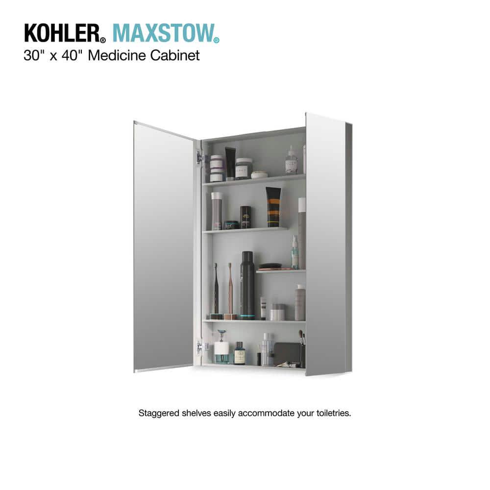 KOHLER Maxstow 30 in x 40 in Aluminum Frameless SurfaceMount Soft Close Medicine Cabinet with Mirror