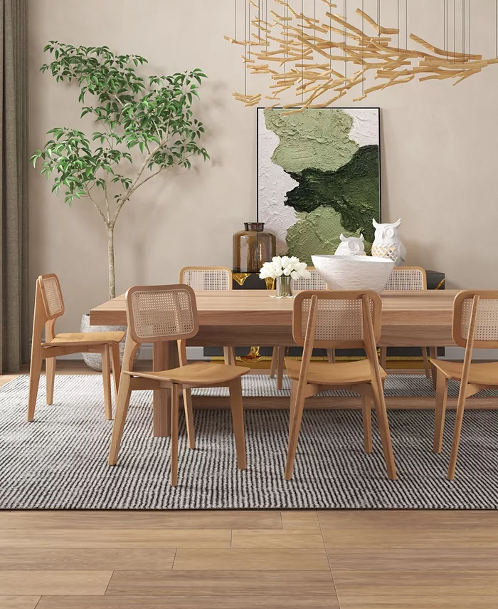 Manhattan Comfort Versailles 4-Piece Square Ash Wood and Natural Cane Dining Chair