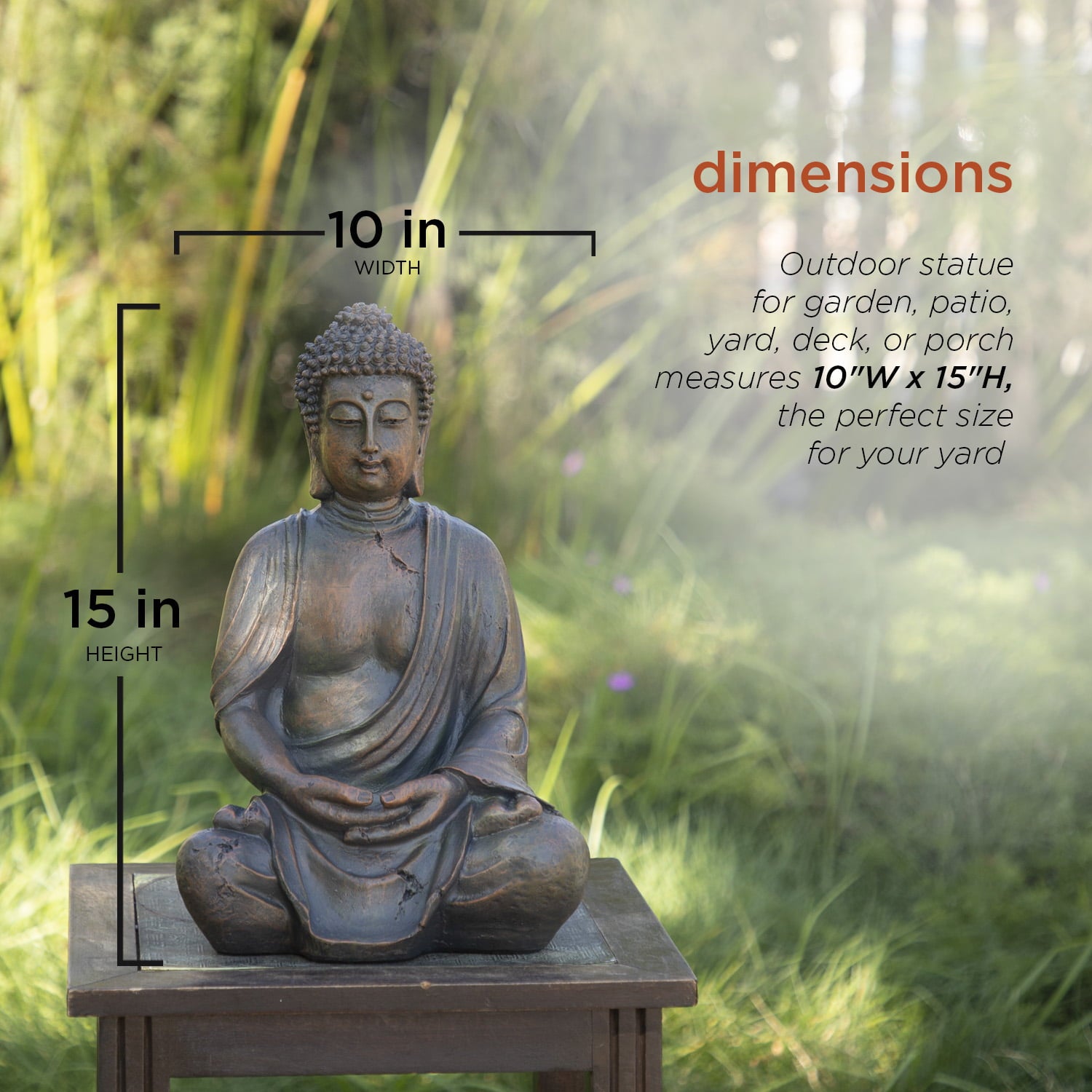 Alpine Corporation 15" Meditating Buddha Garden Statue