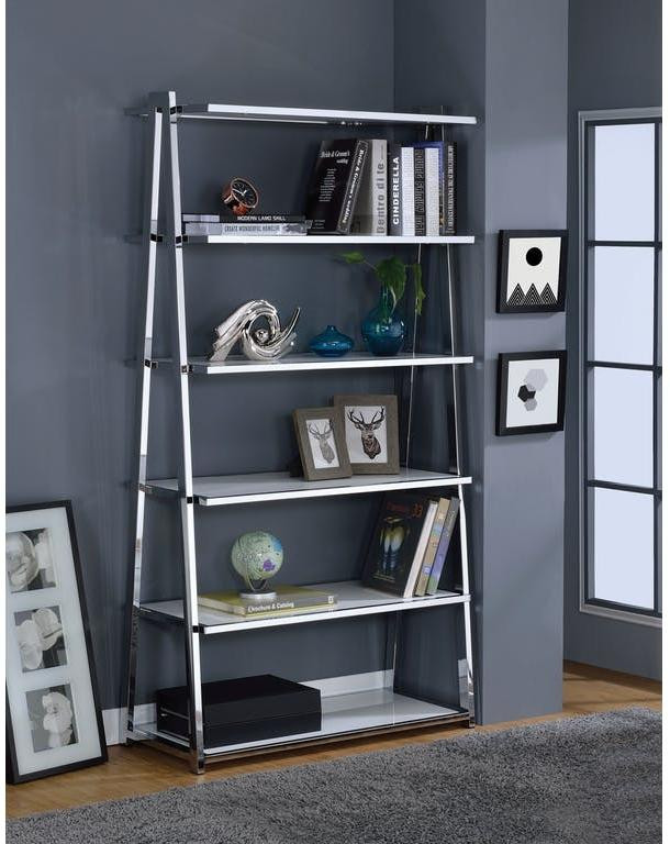 36 quotx16 quotx71 quotWhite High Gloss And Chrome Bookcase   Contemporary   Bookcases   by HomeRoots  Houzz