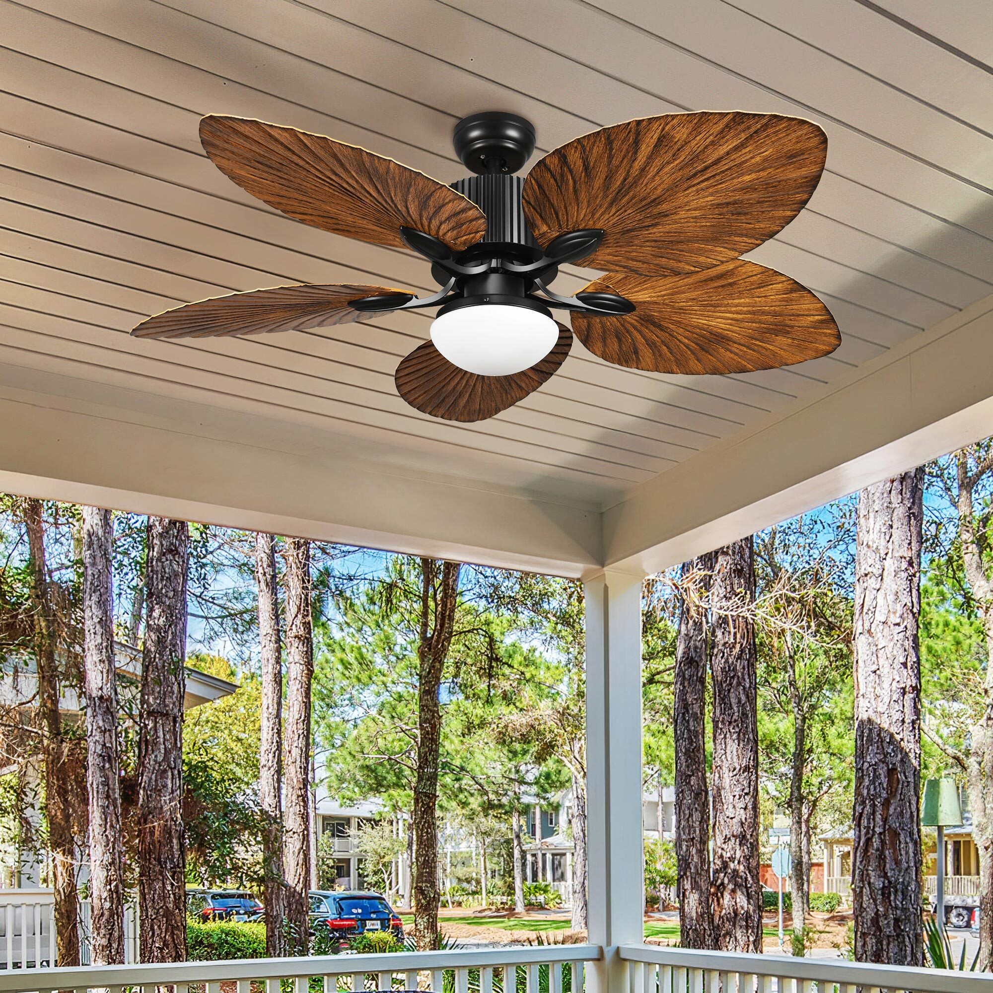 YITAHOME 52 inch Tropical Ceiling Fans with LED Light and Remote， Fan Light with Memory Function， 3 Speed and Lights Colors Changing， 5 blades