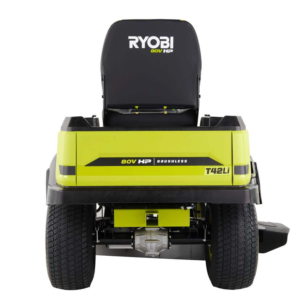 RYOBI 80V HP Brushless 42 in. Battery Electric Cordless Riding Lawn Tractor with (3) 80V 10Ah Batteries and Charger RYRM8060