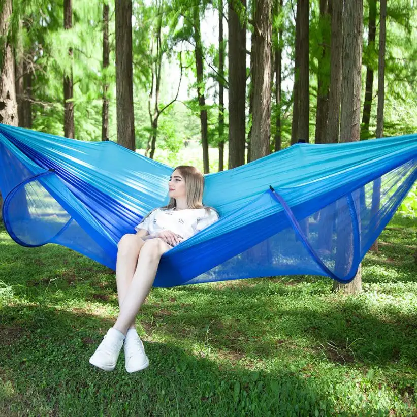 210T Portable 2 Person Outdoor Parachute Nylon camping Hammock With Mosquito Net