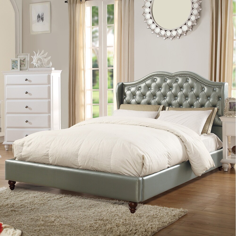 Faux Leather Upholstered Bed With Button Tufted Design