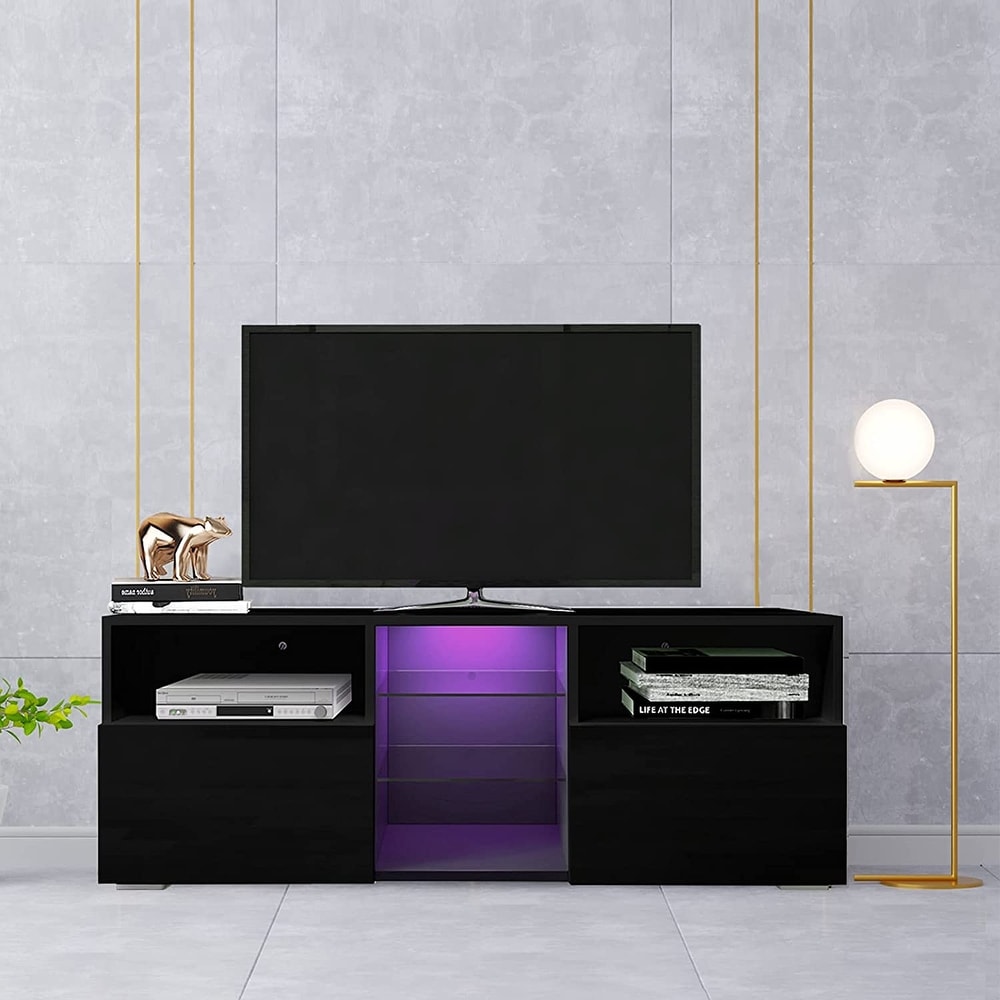 LED TV Stand with Storage  Entertainment Center with Drawer for 65 Inch TV  Modern High Gloss TV Console Cabinet