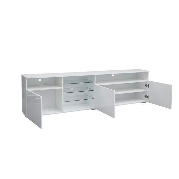 TV Stand Matte Body High Gloss Doors Modern TV Stand LED for Living Room，white