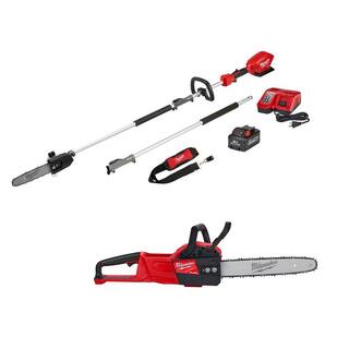 MW M18 FUEL 10 in. 18V Lithium-Ion Brushless Electric Cordless Pole Saw Kit  M18 14 in. Chainsaw with 8Ah Battery Charger 2825-21PS-2727-20C