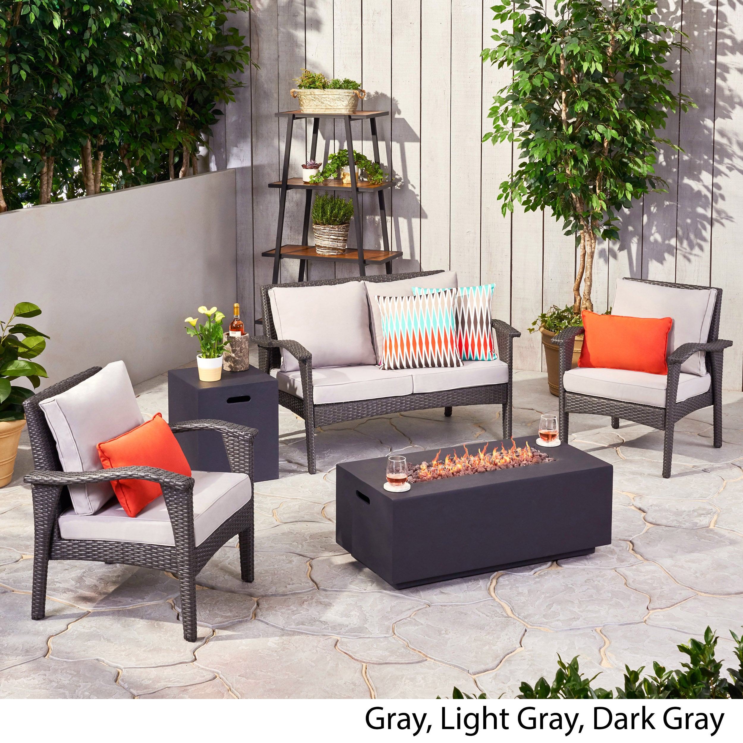 Mckynzie Outdoor 4 Seater Wicker Chat Set with Fire Pit