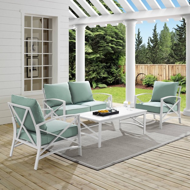 4pc Kaplan Outdoor Steel Conversation Set Mist white Crosley