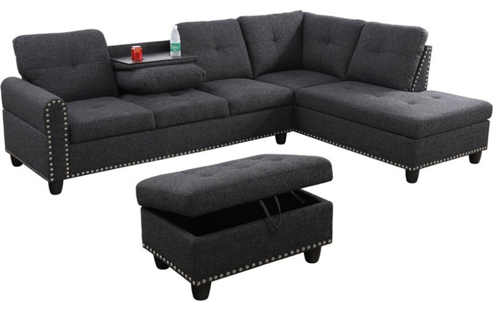 Lifestyle Furniture Catherine Right Facing Sectional  ampOttoman in Black/Gray   Sectional Sofas   by Homesquare  Houzz