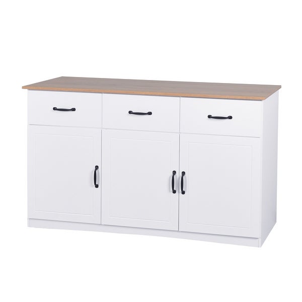 White Buffet Cabinet with Storage Kitchen Sideboard 3 Doors 3 Drawers