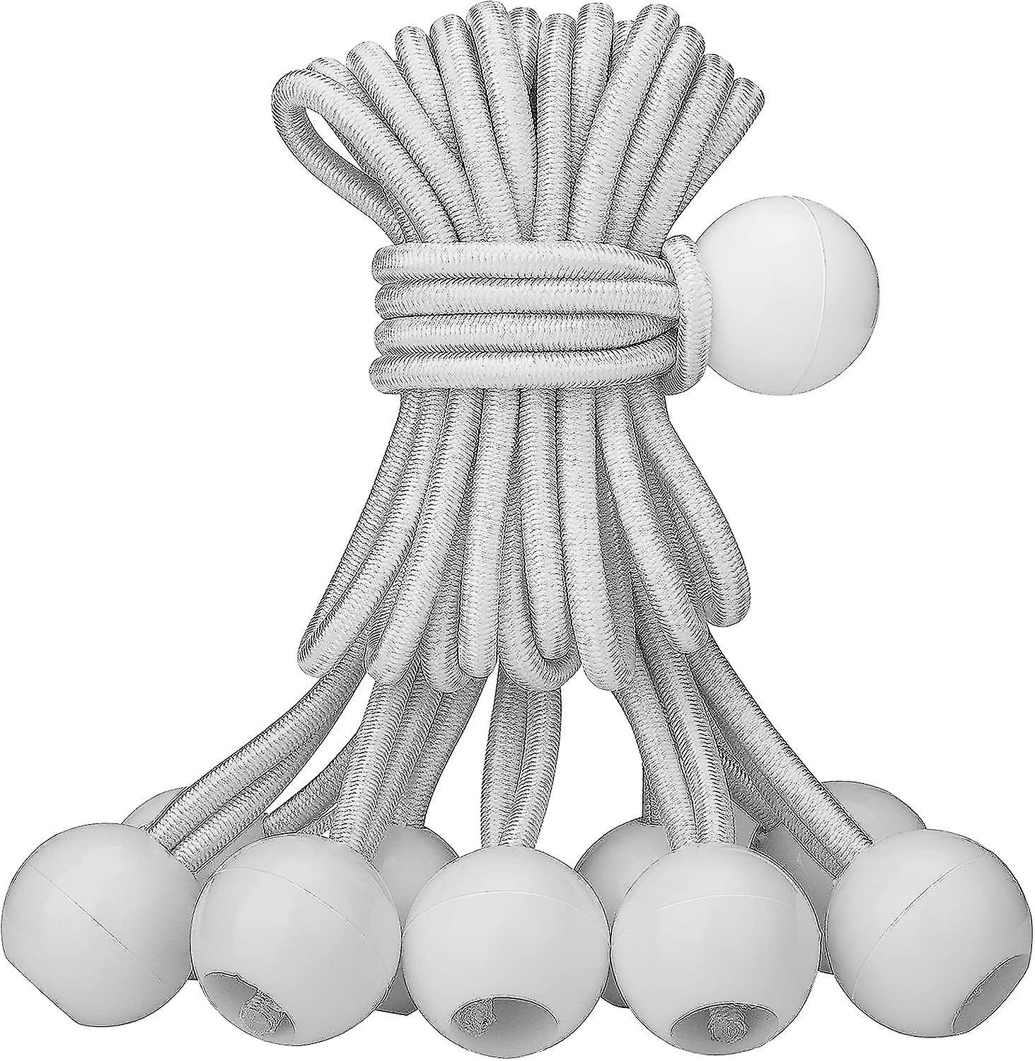 9 Inch White Bungee Cords With Ball， Tarp Tie Down Cord， 10 Pcs