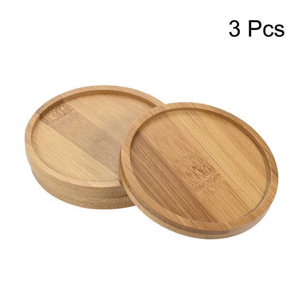 Unique Bargains Indoor Round Bamboo Planter Saucer Drip Tray Plant Drainage Trays 3 Pcs