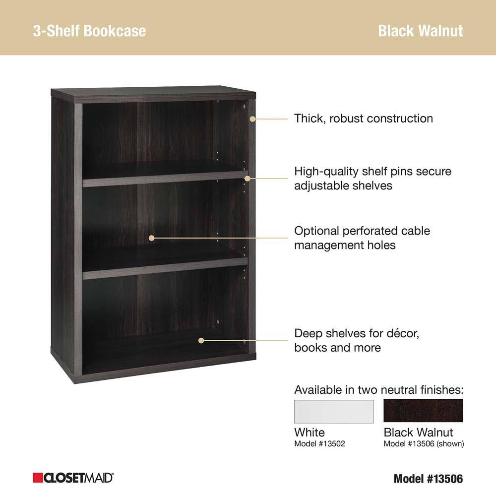 ClosetMaid 44 in. H x 30 in. W x 14 in. D Black Walnut Wood 3-Cube Storage Organizer 13506