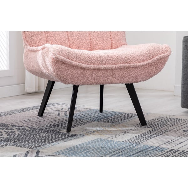 Modern Soft Teddy Fabric Material Upholstered Accent Chair Lounge Chair Leisure Chair with Ottoman and Ergonomic Backrest