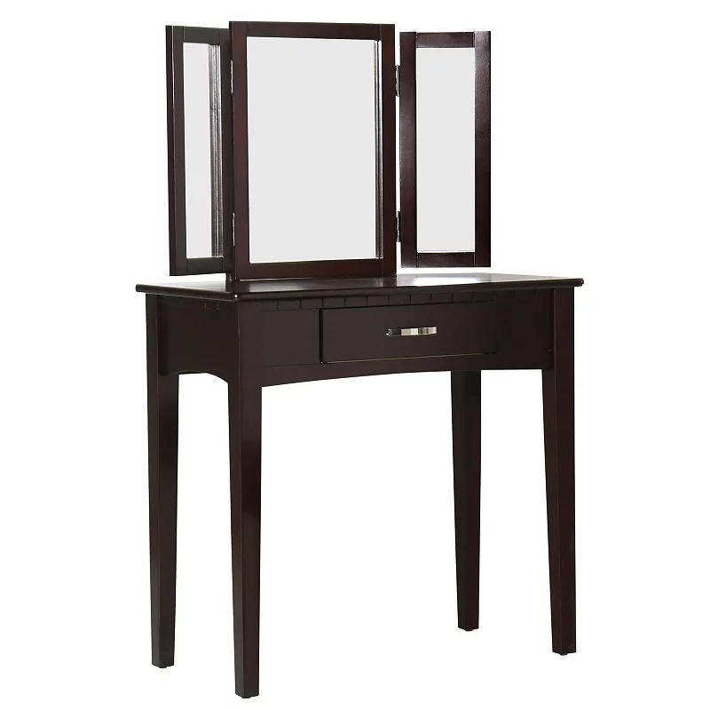 Simply Awesome Transitional Vanity Table With A Stool， Espresso Finish