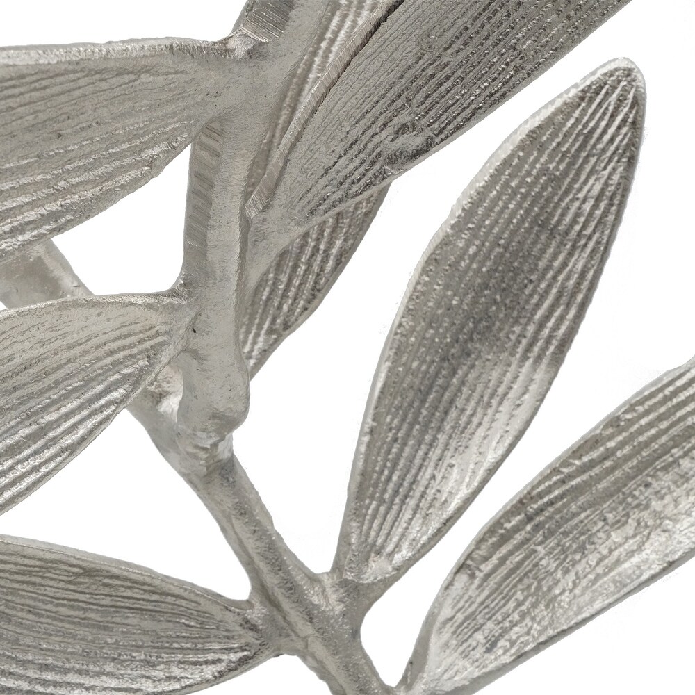 A B Home Intrinsic Leaf Aluminum Statuaries   Set of 2   Silver/White