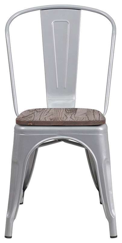 Silver Metal Stackable Chair with Wood Seat   Industrial   Dining Chairs   by Beyond Design  ampMore  Houzz