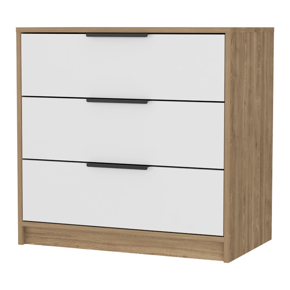 3 Drawer Dresser White and Light Oak