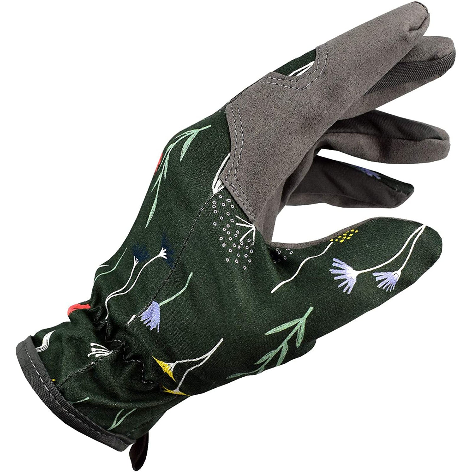 BIGTREE Gardening Gloves Fingertip Grips Lawn Yard Garden Work Gloves Floral Pattern Green