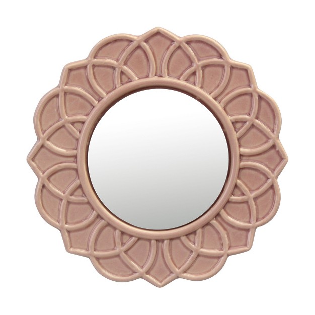 Round Floral Ceramic Wall Hanging Mirror Pink Stonebriar Collection