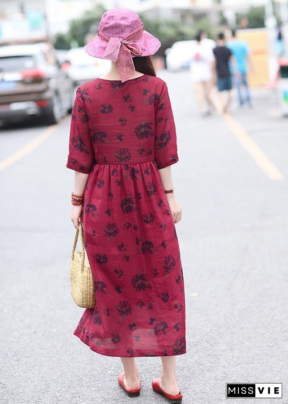 Chic v neck patchwork spring dresses design red print Dresses