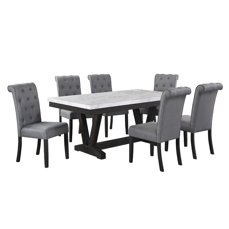 Best Quality Furniture 7 Piece Faux Marble Wrap Table Top Dining Set