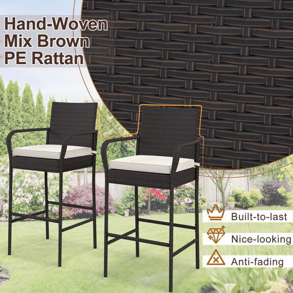 Costway 2/4 Pieces Outdoor PE Rattan Cushioned Bar...