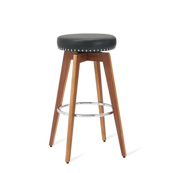 Glitzhome Set of 4 Round Leatherette Swivel Backless Bar Stools