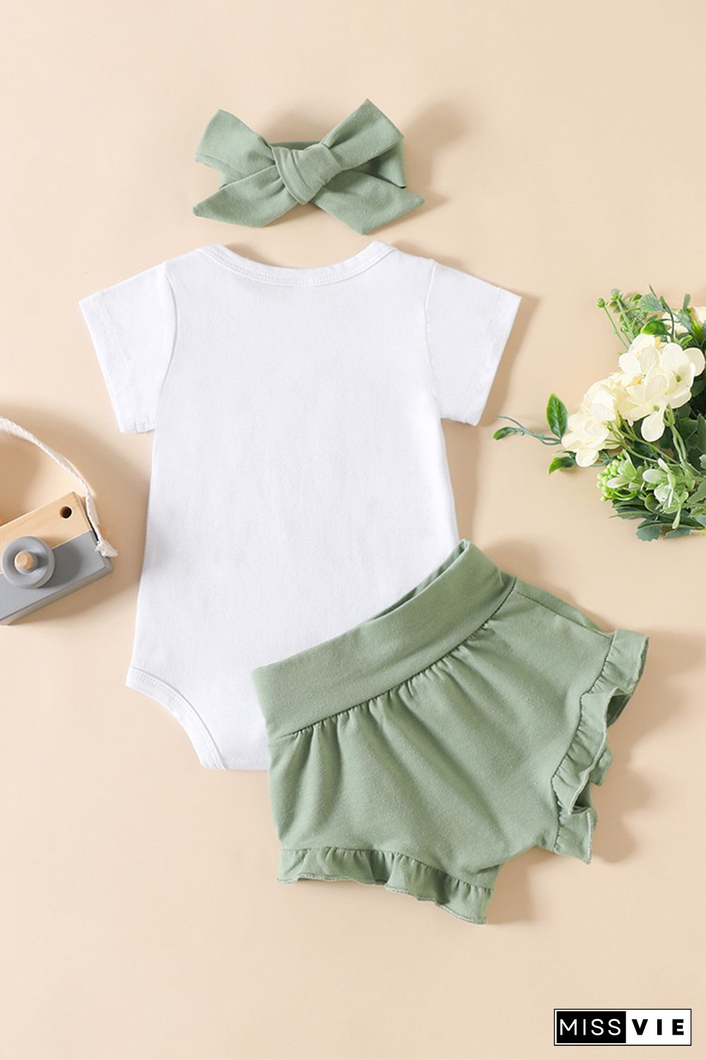 St. Patrick's Day Shamrock Romper Shorts and Hairband 3PCS Set