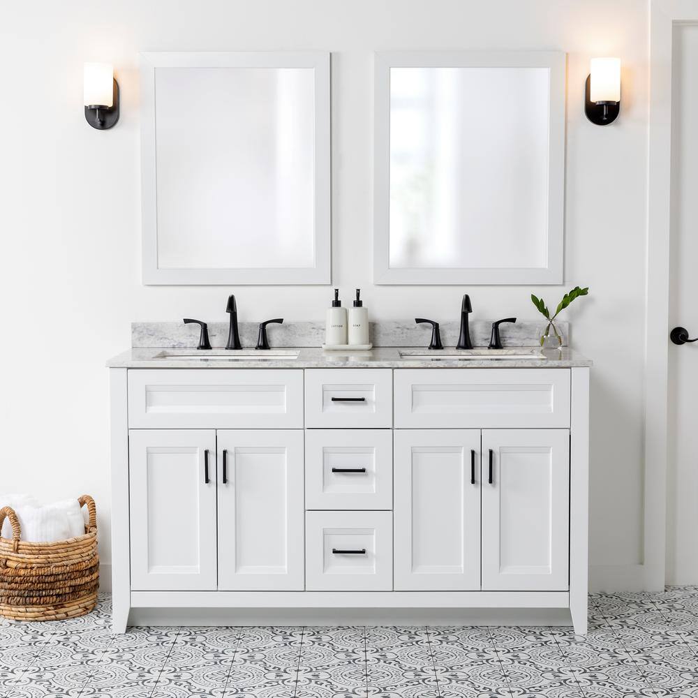 Home Decorators Collection Ridge 60 in. W x 21.6 in. D x 34 in. H Bath Vanity Cabinet without Top in White RG60-WH