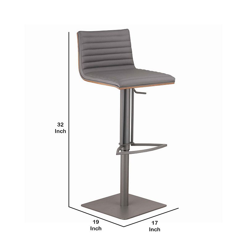 Faux Leather Adjustable Barstool with Horizontal Stitching Details， Gray