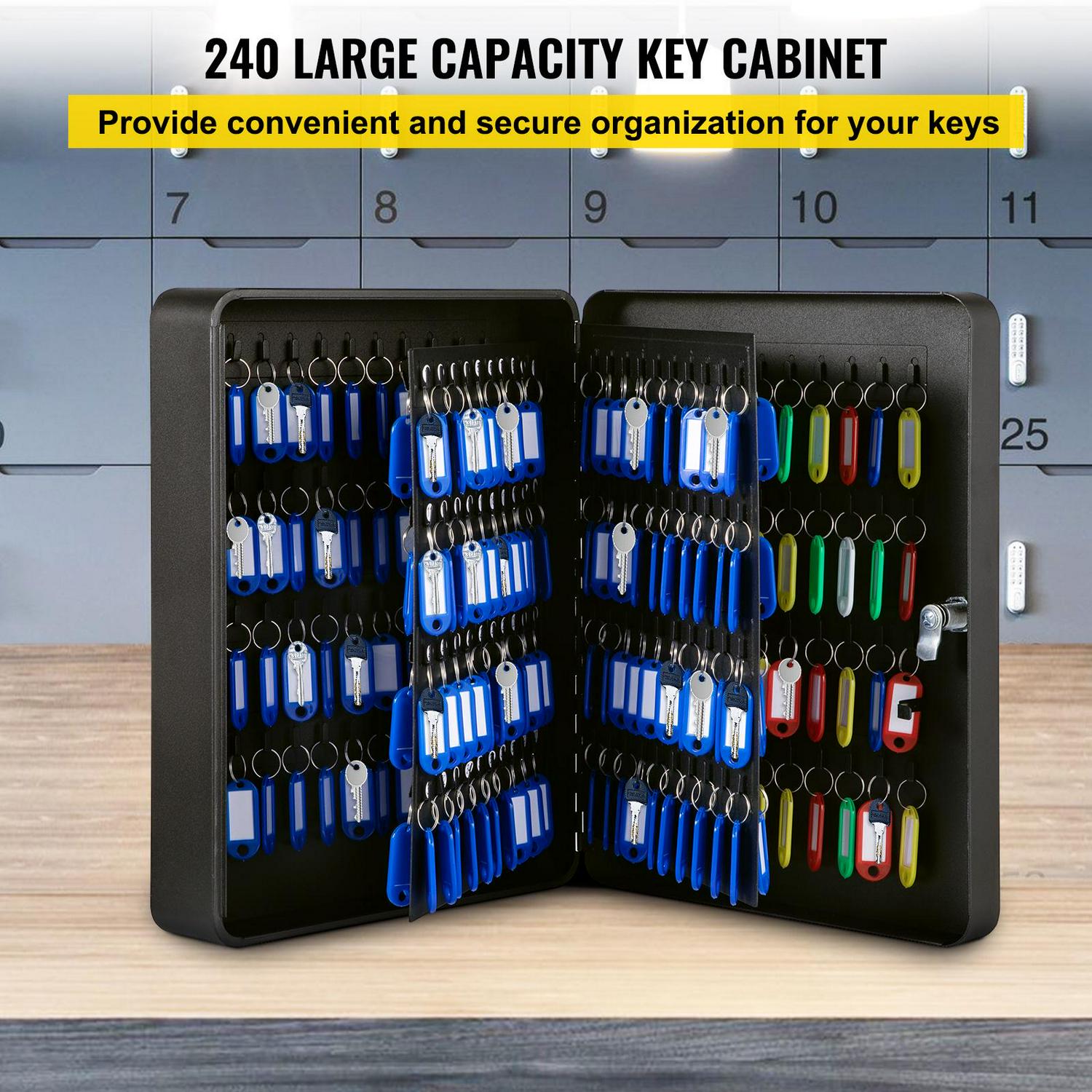 VEVOR Key Cabinet， Key Lock Cabinet Steel， Q235 Steel Key Storage， Wall Mounted Key Storage Box， Black Key Box Organizer for School， Office， Hotel， Bank (240 Positions)