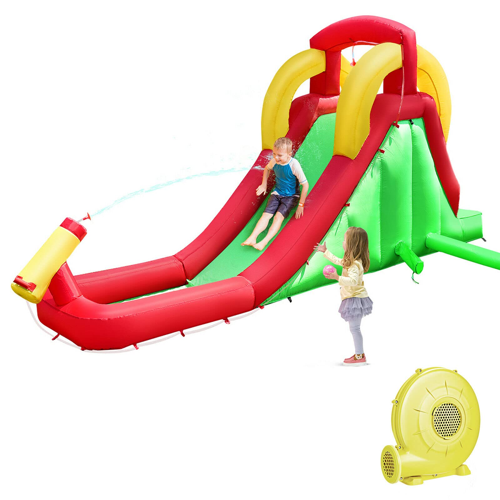 Climb and Long Slide Bouncer w/ Water Cannon for Kids