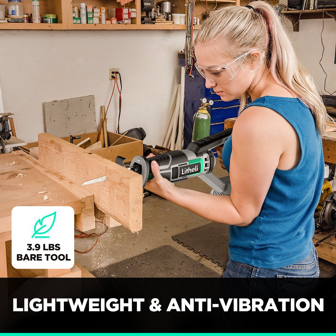 Litheli 20 V Cordless Reciprocating Saw with 4.0 Ah Battery and Charger， 0-3000 SPM Variable Speed， Tool-free Blade Replacement