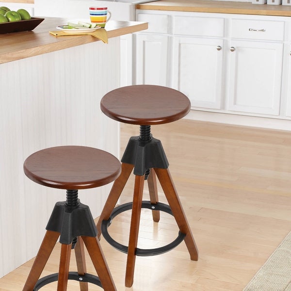 Swivel Adjustable Height Solid Wood Counter Stool - 27.6