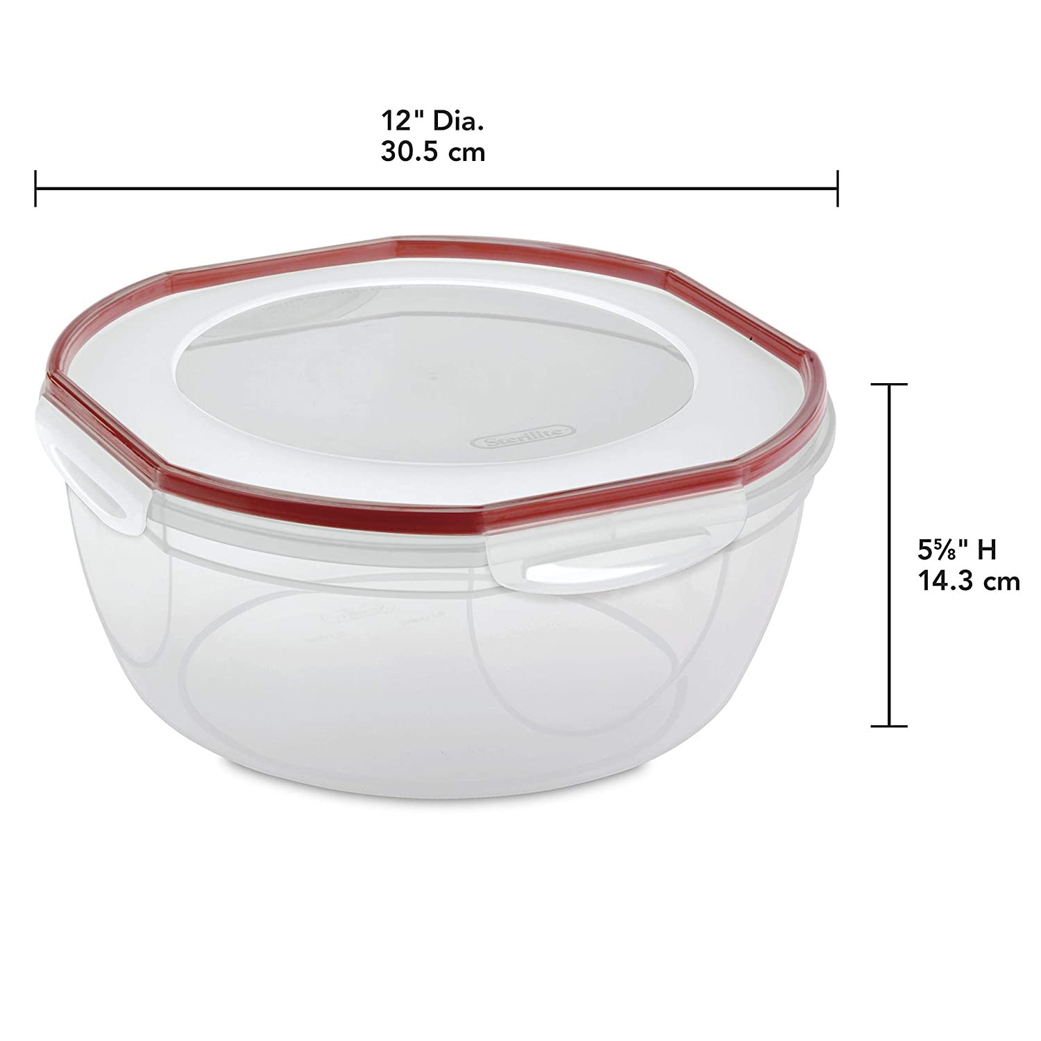 Sterilite Ultra Seal 8.1 Quart Bowl， Clear Lid and Base w/ Red Rocket Gasket， 2-Pack