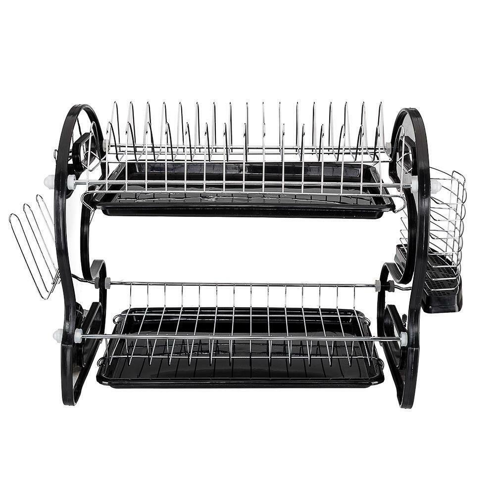 2 Tier Home Use Dish Drainer Drying Rack Kitchen Storage Stainless Steel Holders