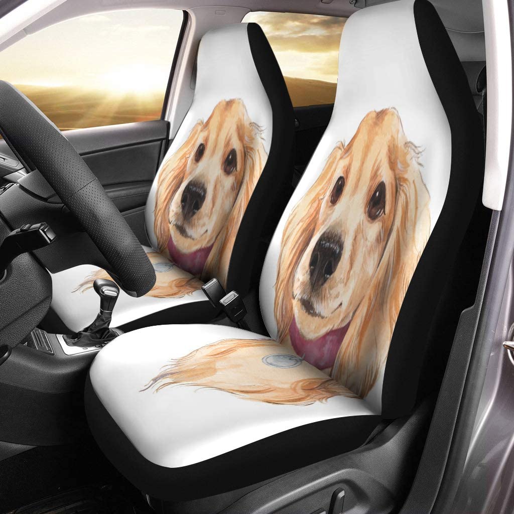 FMSHPON Set of 2 Car Seat Covers Colorful Pet Cute Dog Sketch Watercolor Face Kawaii Universal Auto Front Seats Protector Fits for Car，SUV Sedan，Truck