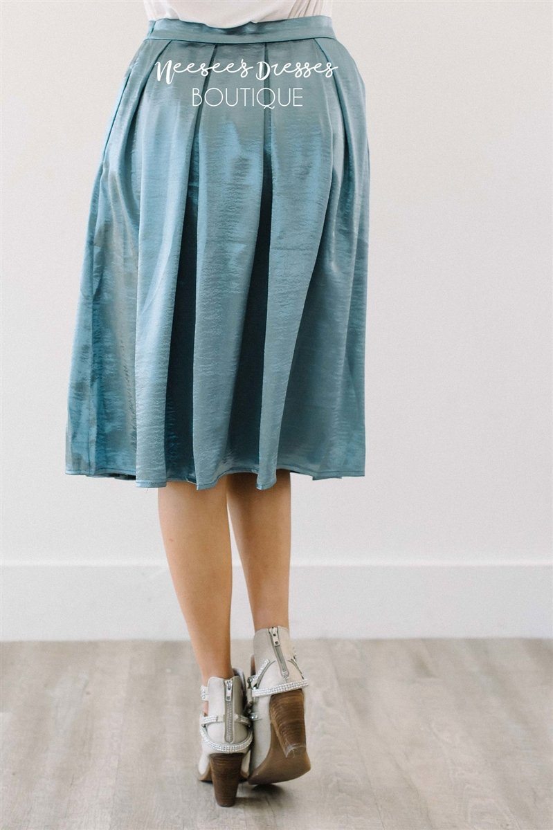 Shimmery Slate Blue Pleated Full Skirt