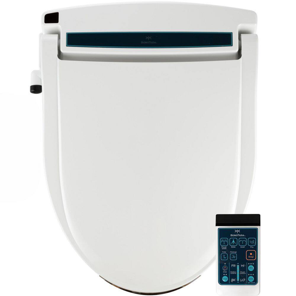 BIDETMATE 2000 Series Electric Bidet Seat for Elongated Toilets with Remote Deodorizer and Warm Air Dryer in White BM-2000R-E