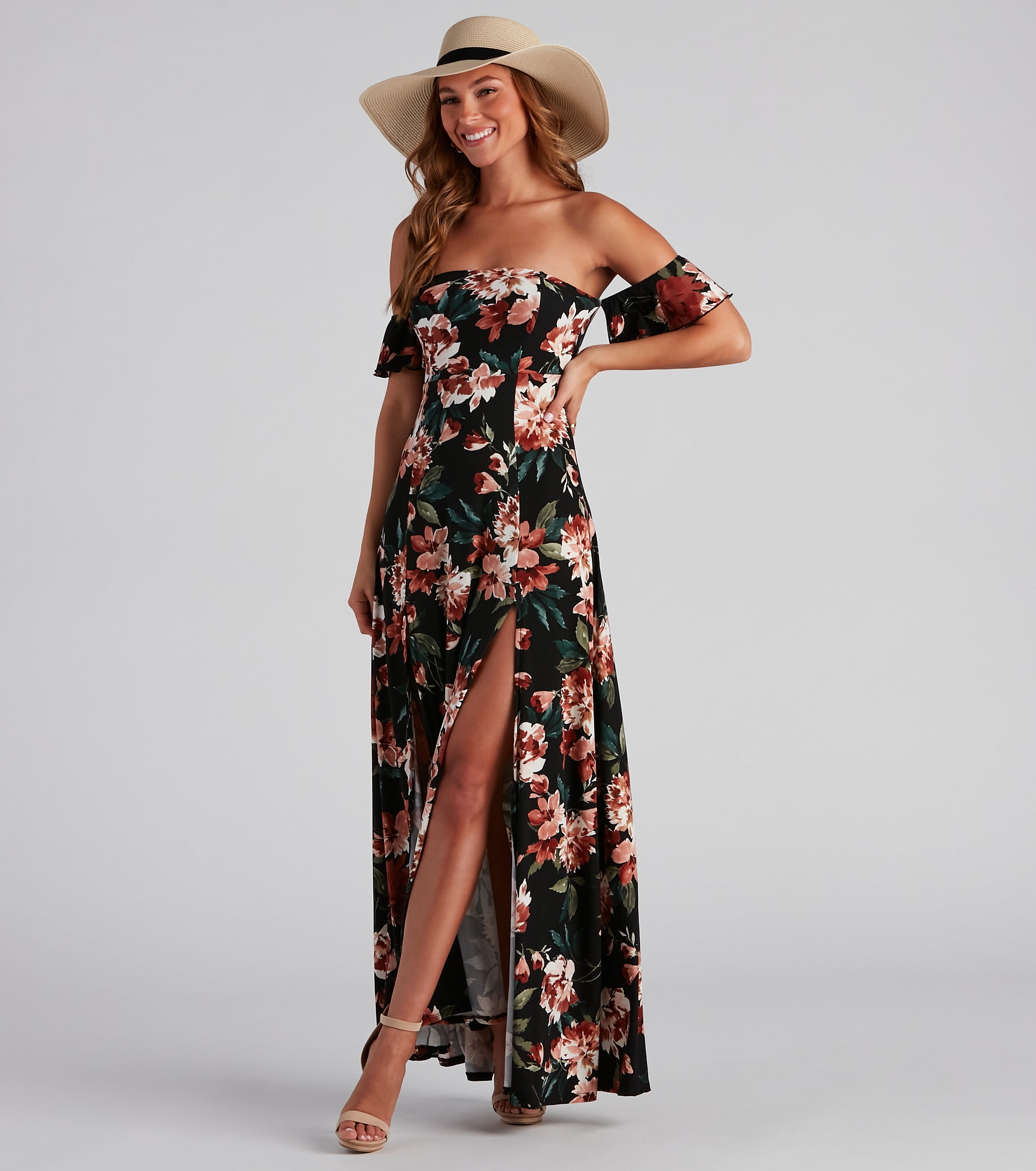 Vineyard Floral Slit Maxi Dress