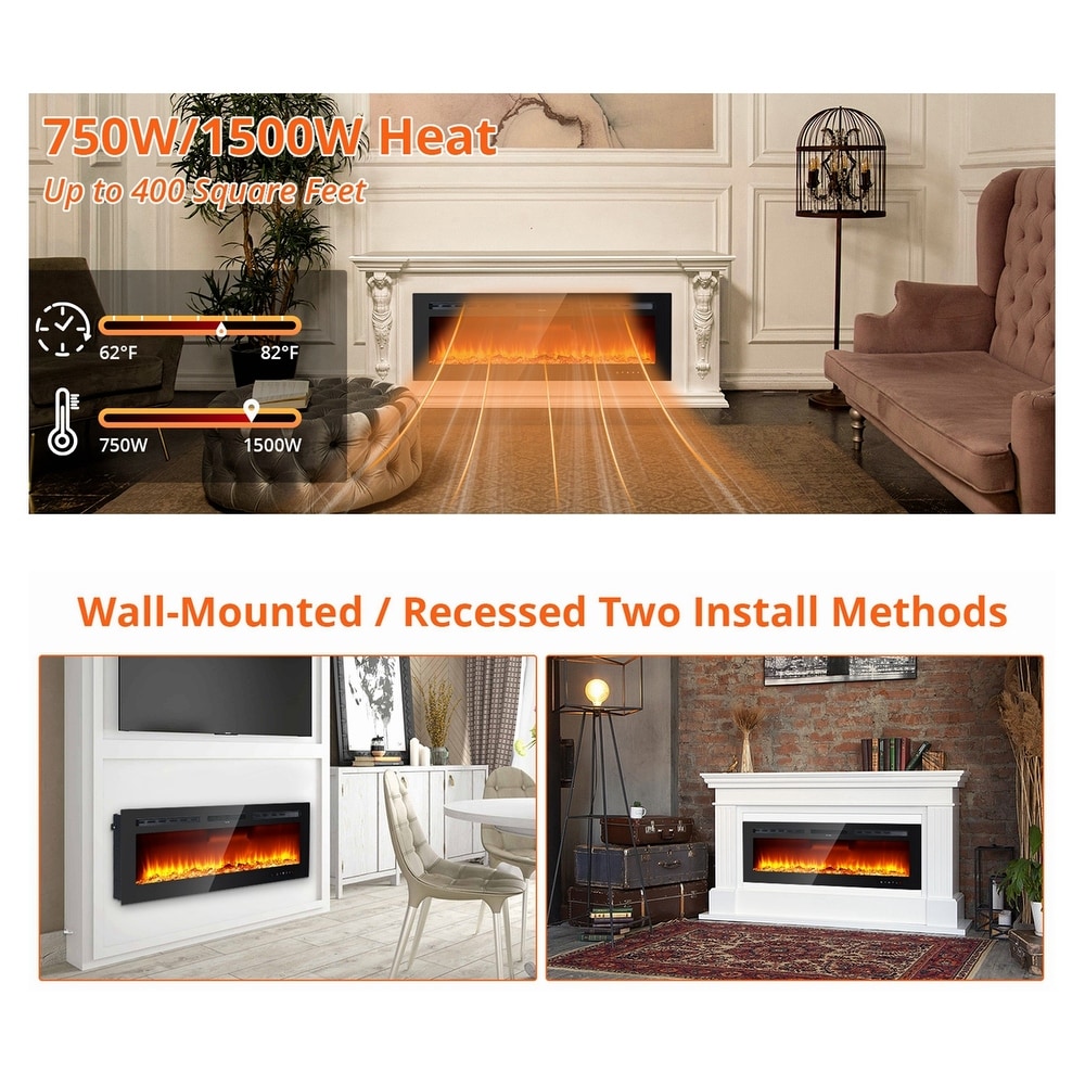 Ultra Thin Recessed Wall Mounted Electric Fireplace Heater