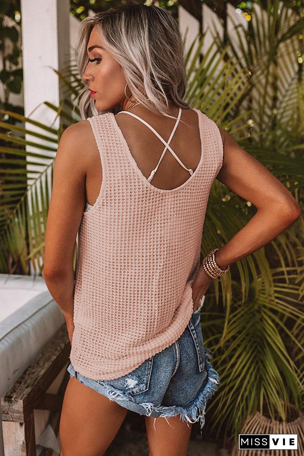 Khaki Waffle Texture Tank Top