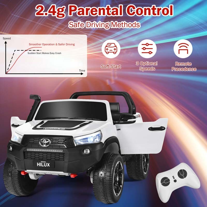 Licensed Toyota Hilux 2-Seater Kids Ride on Car 4WD 2x12V Battery Powered Riding Toy Truck with Remote